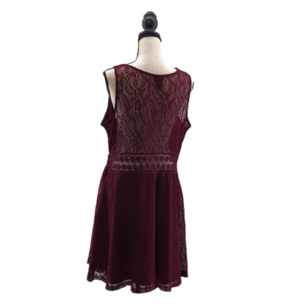RUE21 Burgundy Lace Cut Out (Waist & Back) Skater Dress w/Side Zipper—Sz XL - Picture 2 of 13